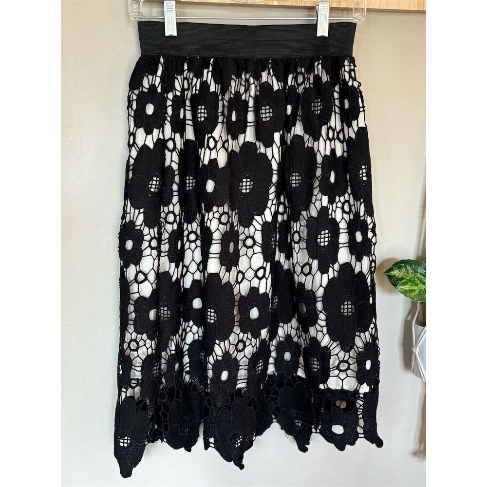Y2K Vintage Classy Loft  Women's M‎ Black Floral Lace High Waisted Midi Skirt